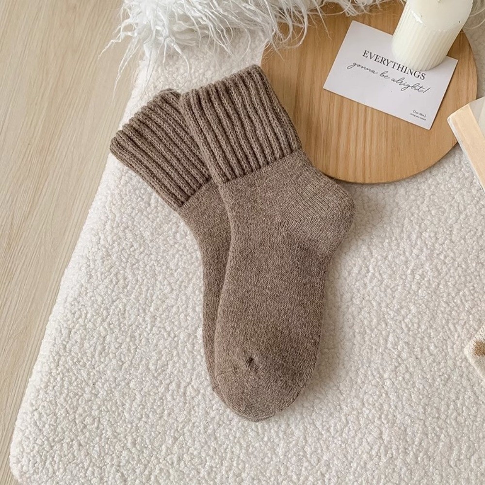 Thermal Sock Wool - Yaratıcı Düz ​​Renk Kalınlaşmış Yün Çorap