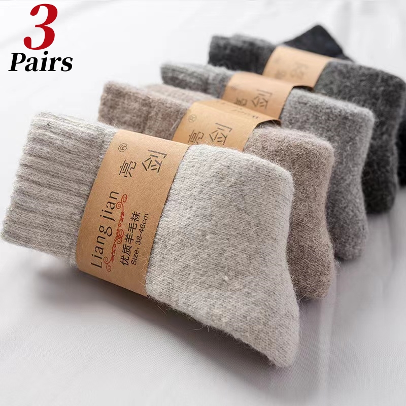 Thermal Sock Wool - 3 çift/erkek çorapları kış sıcak düz